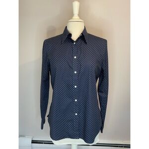 Lauren Ralph Lauren Navy Polka Dot Non Iron Cotton Button Down Shirt Large